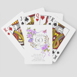Purple Rose Ribbon 60th Birthday Playing Cards