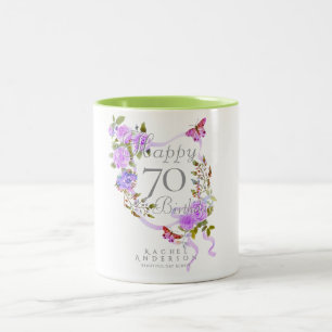 Purple Rose Ribbon 70th Birthday Two-Tone Coffee Mug