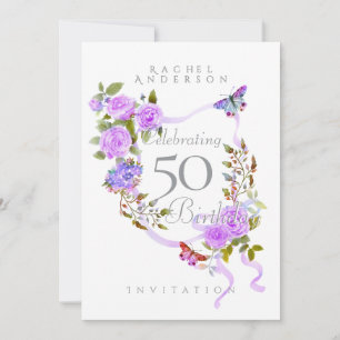 Purple Rose Ribbon Birthday Invitation