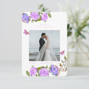 Purple Rose Ribbon Monogram Photo Wedding  Save The Date