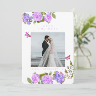Purple Rose Ribbon Monogram Photo Wedding  Save The Date
