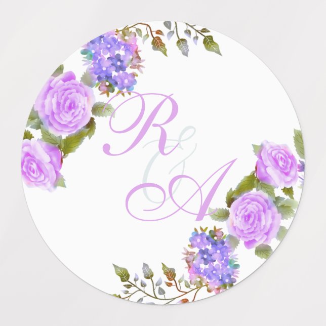 Purple Rose Ribbon Monogram Wedding Invitation (Design 1)