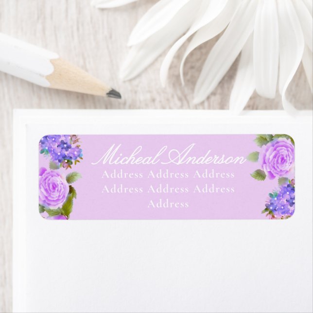 Purple Rose Ribbon Wedding Invitation Label Return Address Label (Insitu)