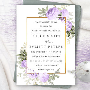 Purple Rose Rustic Floral Wedding Invitation