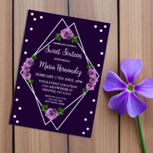 Purple Rose Silver Geometric Sweet 16
