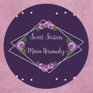 Purple Rose Silver Geometric Sweet 16 Classic Round Sticker
