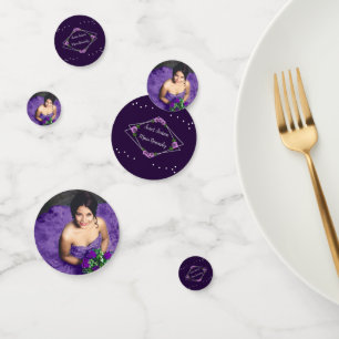Purple Rose Silver Geometric Sweet 16 Confetti