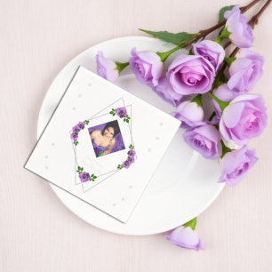 Purple Rose Silver Geometric Sweet 16 Napkin