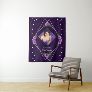 Purple Rose Silver Geometric Sweet 16 Tapestry