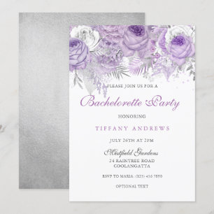 Purple Rose Silver Wonderland Bachelorette Party Invitation
