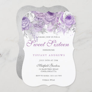 Purple Rose Silver Wonderland Sweet 16 Invite
