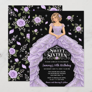 Purple Rose Sweet Sixteen Birthday Invitation