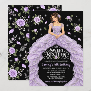 Purple Rose Sweet Sixteen Birthday Invitation