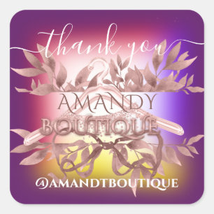 Purple Rose Thank You Shopping Sticker Floral Shop