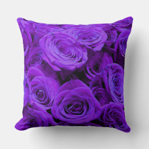 Purple Rose, vibrant purple blue flowers Cushion