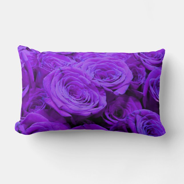 Purple Rose, vibrant purple blue flowers Lumbar Cushion (Front)