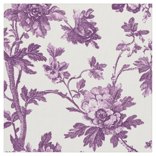 Purple Rose Vine Toile Fabric (Close Up)