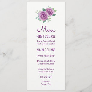 Purple Rose Watercolor Flower Menus