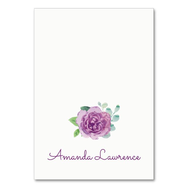 Purple Rose Watercolor Personalised Place Cards (Front)