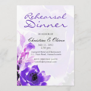 Purple Rose Wedding Rehearsal Dinner Card