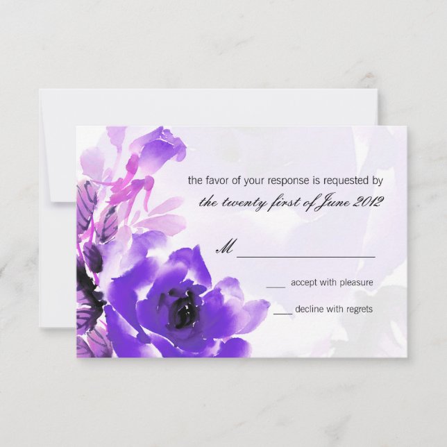 Purple Rose Wedding RSVP Response Card (Front)