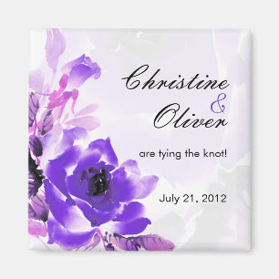 Purple Rose Wedding Save The Date Magnet