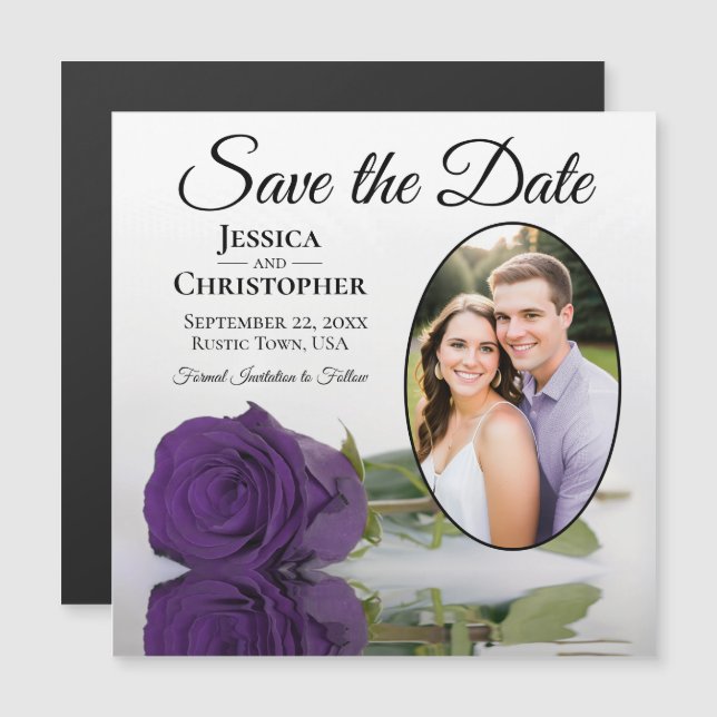 Purple Rose Wedding Save The Date Photo Magnet (Front/Back)