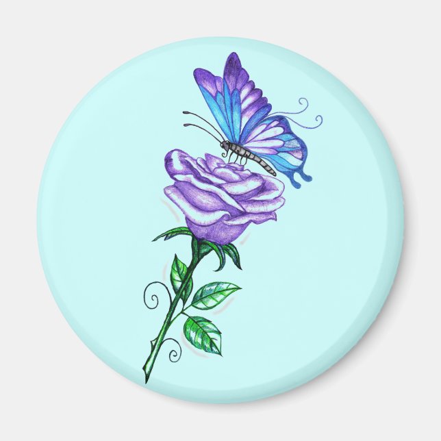 Purple Rose with Butterfly Magnet (Front)