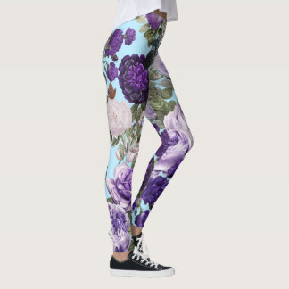 purple rose with butterfly pattern leggings