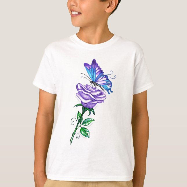 Purple Rose with Butterfly T-Shirt (Front)