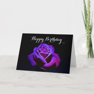 Purple Rose With Dew Droplets Happy Birthday Card