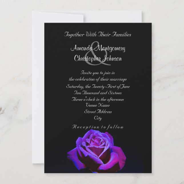 Purple Rose With Water Droplets Wedding Invitation (Front)