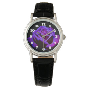 Purple Rose With Water Drops on Black Background Watch