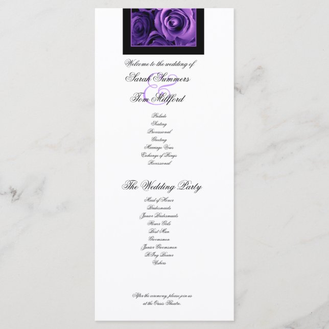 PURPLE ROSES and PURPLE LACE Wedding Program (Front)