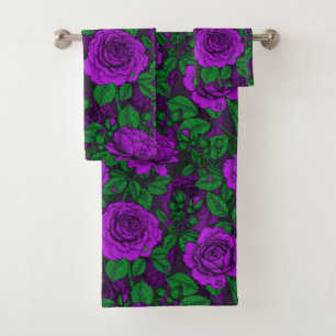Purple roses bath towel set