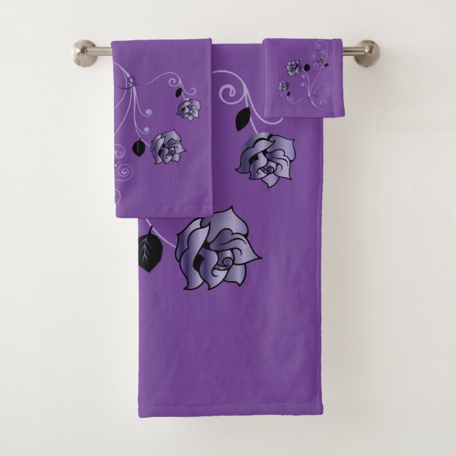 Purple Roses Bath Towel Set (Insitu)