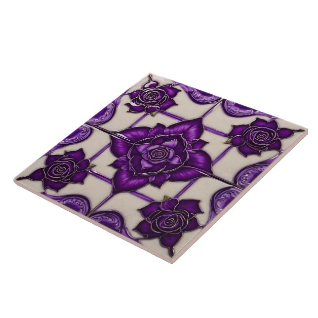 Purple Roses Beautiful Modern Collection Ceramic Tile (Side)