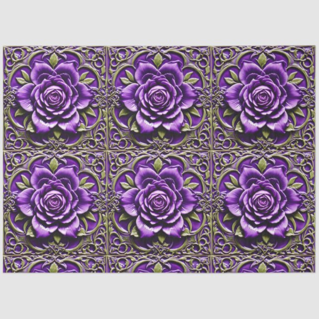 Purple Roses Beautiful Popular Collection Tissue Paper (Front)