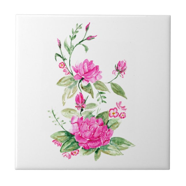 Purple Roses Blossoms Watercolor Ceramic Tile (Front)