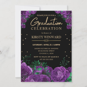 Purple Roses Border Floral Graduation Invitation