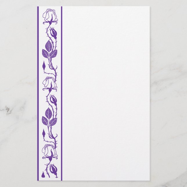 Purple Roses Border Stationery (Front)