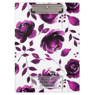 Purple Roses Botanical Glam Floral Personalised Clipboard