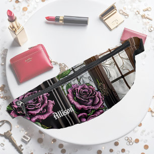 Purple roses by the window - gothic style bum bags