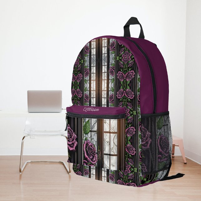 Purple roses by the window - gothic style custom printed backpack (Creator Uploaded)