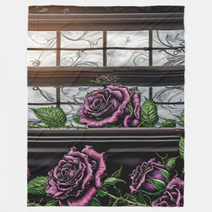 Purple roses by the window - gothic style fleece blanket