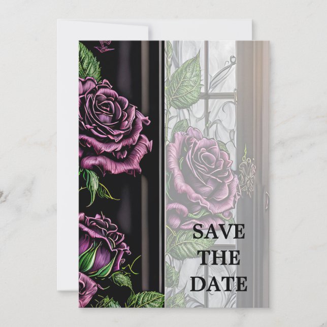 Purple roses by the window - gothic style save the date (Front)