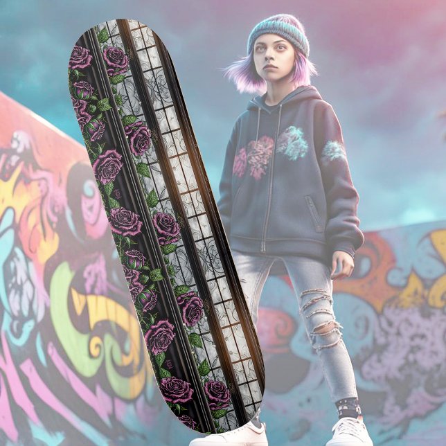 Purple roses by the window - gothic style  skateboard (Creator Uploaded)