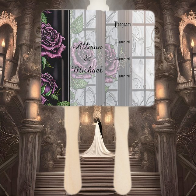 Purple roses by the window - gothic style wedding hand fan (Creator Uploaded)