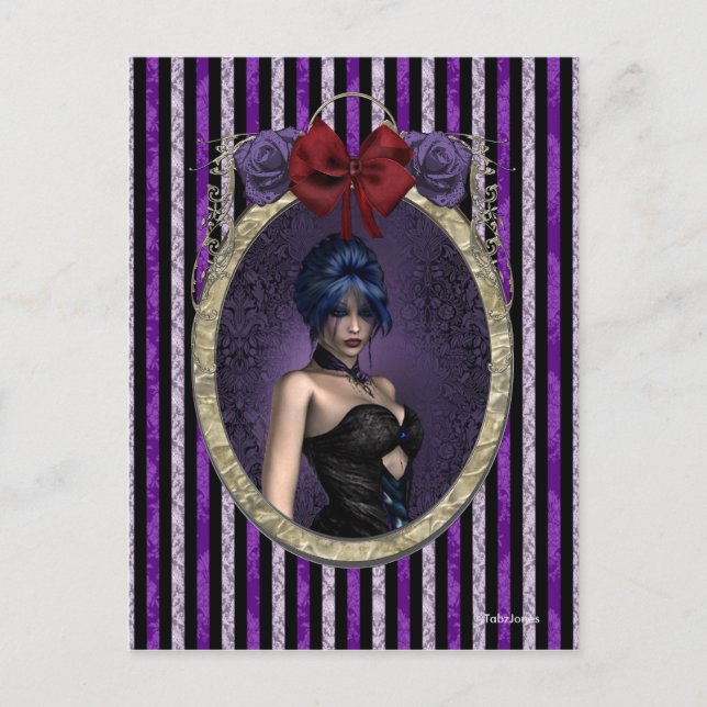 Purple Roses Cameo Goth Steampunk Pinup Postcard (Front)
