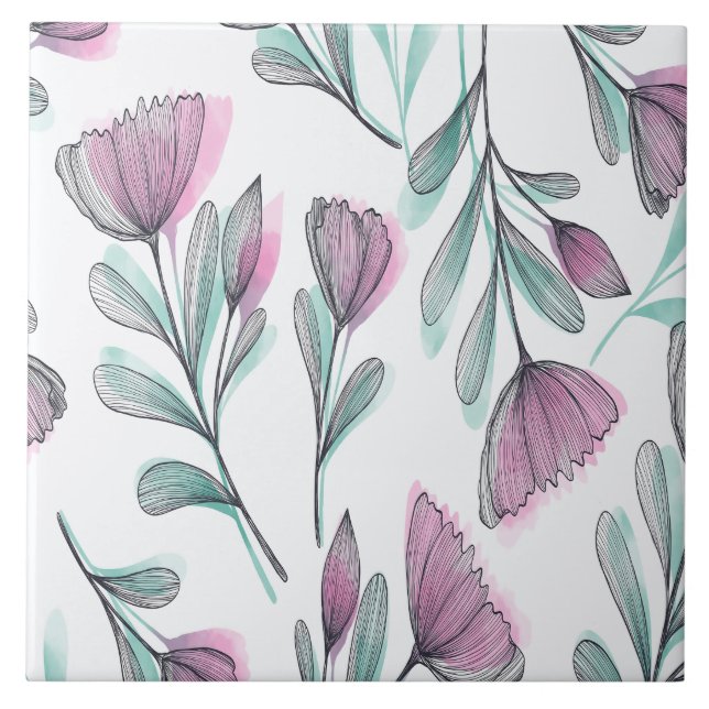 Purple roses ceramic tile (Front)